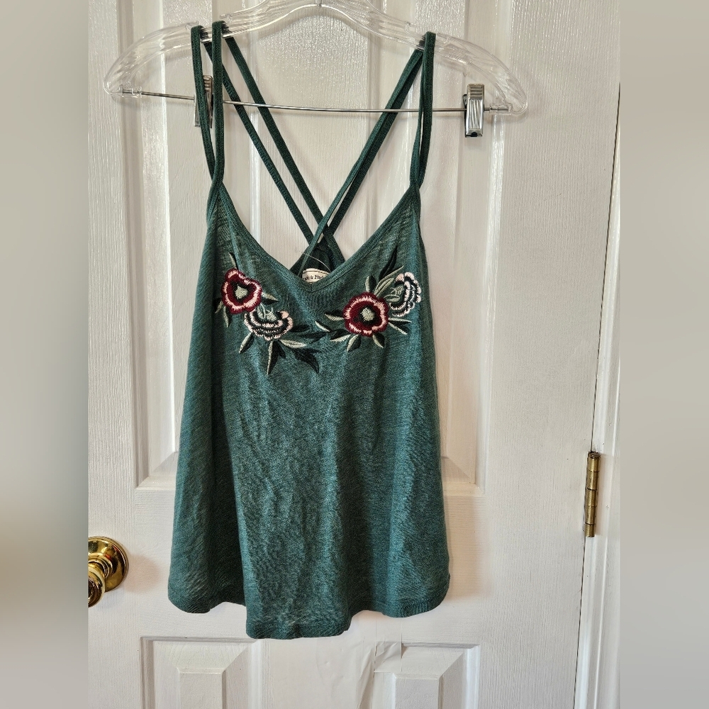 Abercrombie & Fitch Teal Camisole with Floral Embroidery Small